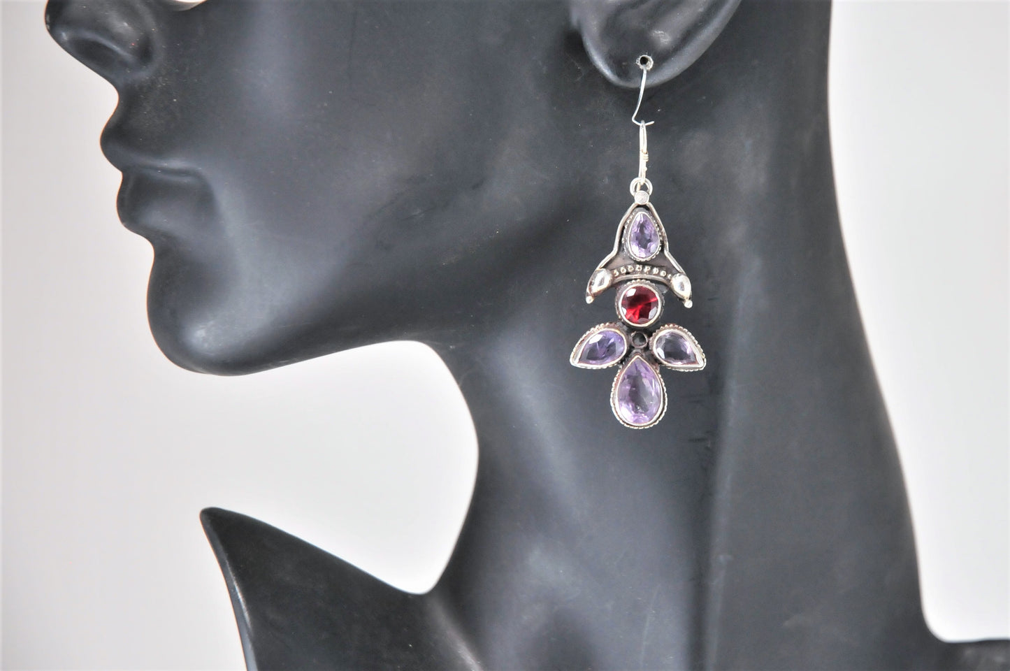 As is - Sterling Silver Multi-Stone Amethyst Garnet Earrings