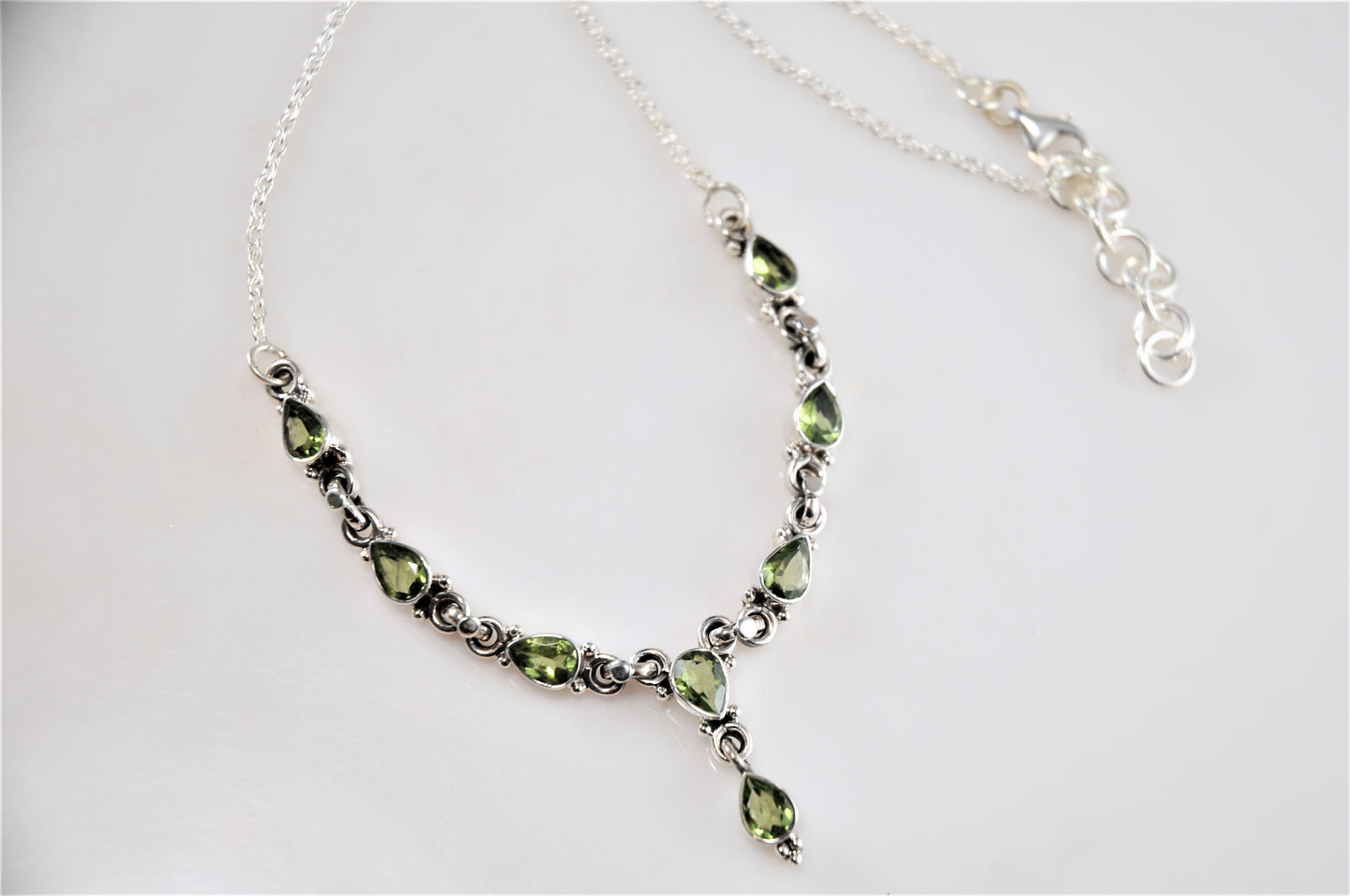 Dainty Sterling Silver Blue Peridot Y Choker Necklace - silvervintagejewelry