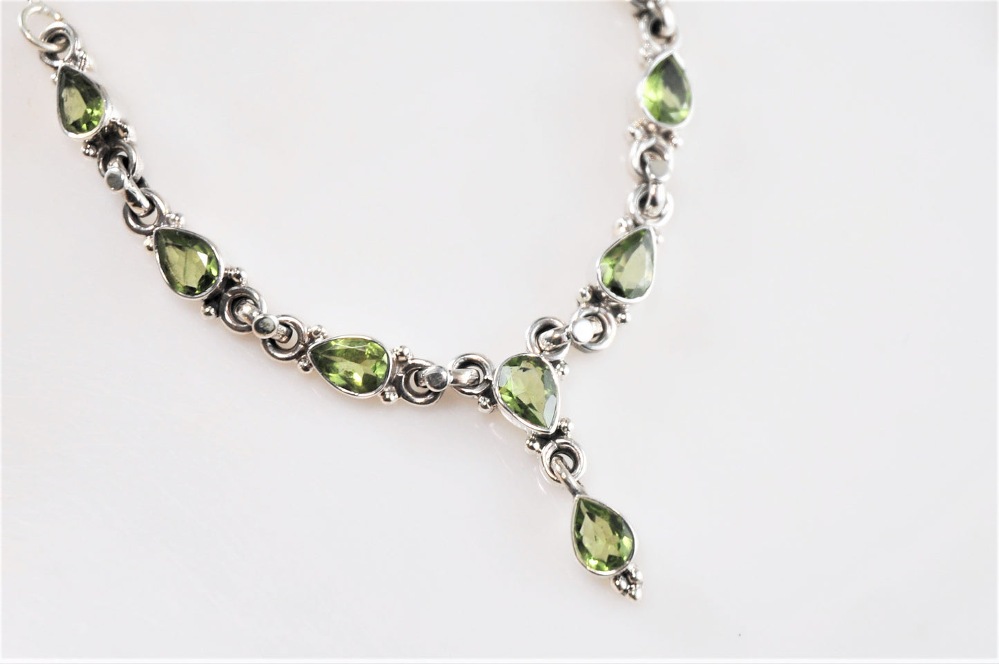 Dainty Sterling Silver Blue Peridot Y Choker Necklace - silvervintagejewelry