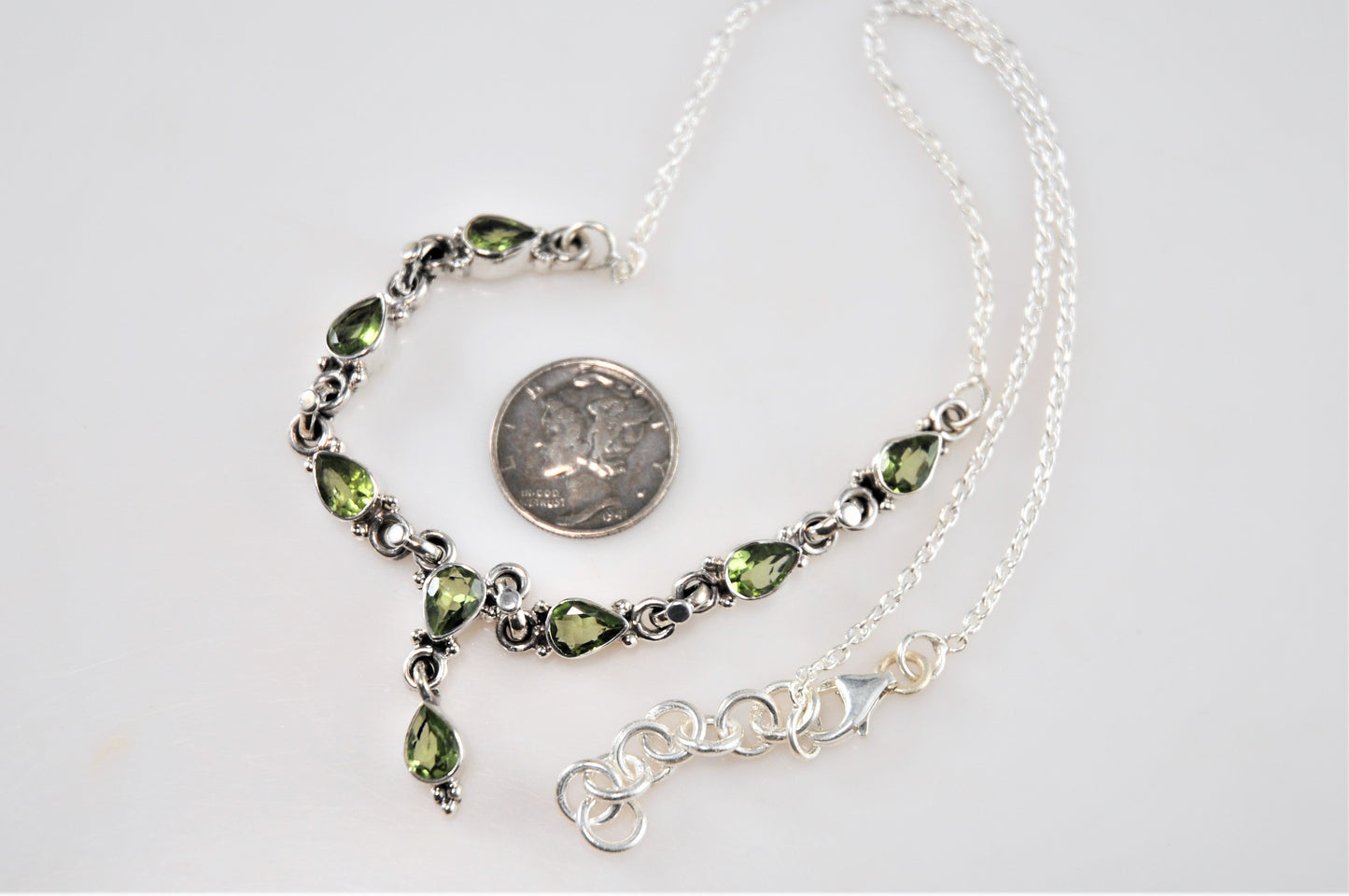 Dainty Sterling Silver Blue Peridot Y Choker Necklace - silvervintagejewelry