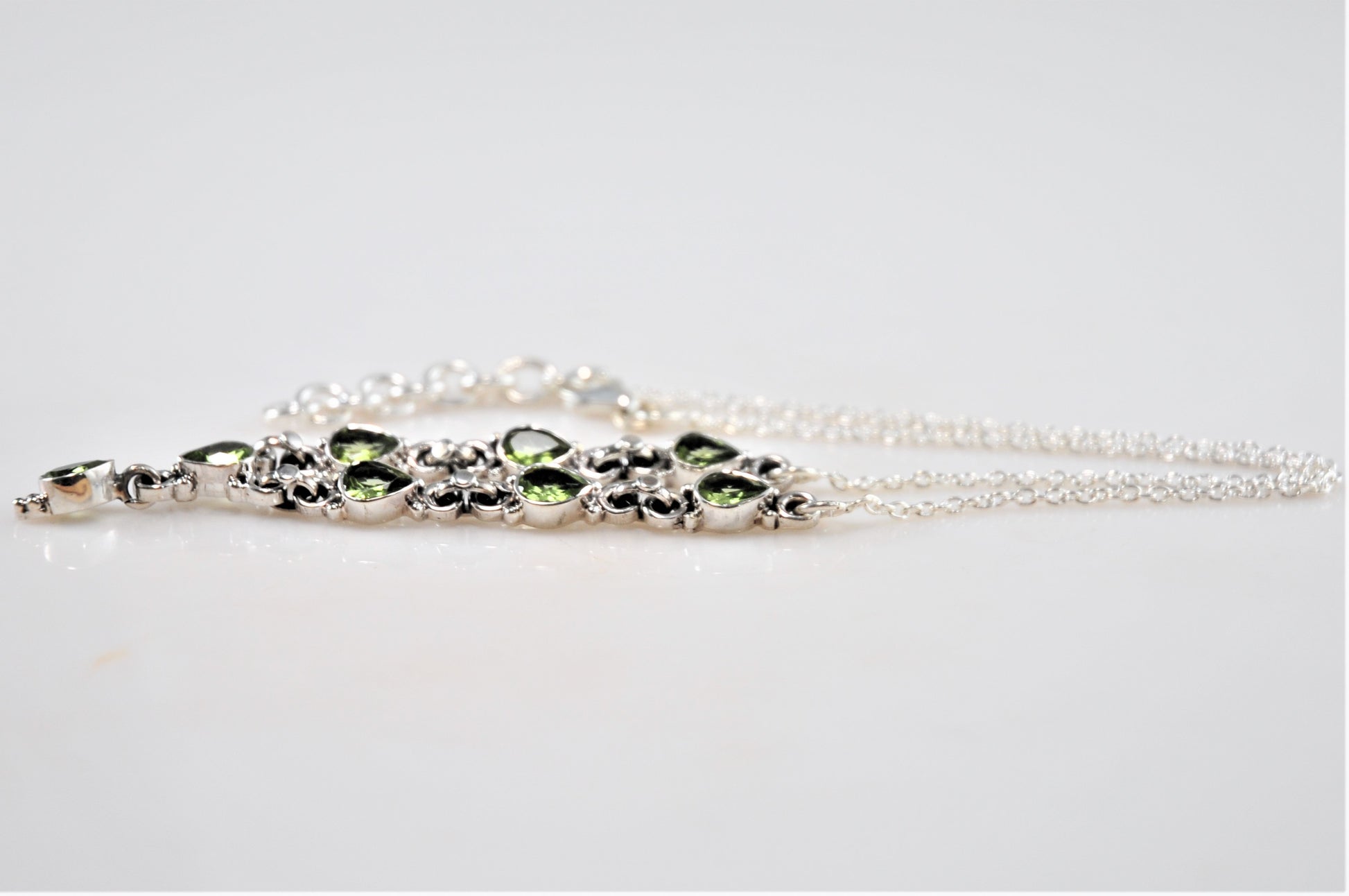 Dainty Sterling Silver Blue Peridot Y Choker Necklace - silvervintagejewelry