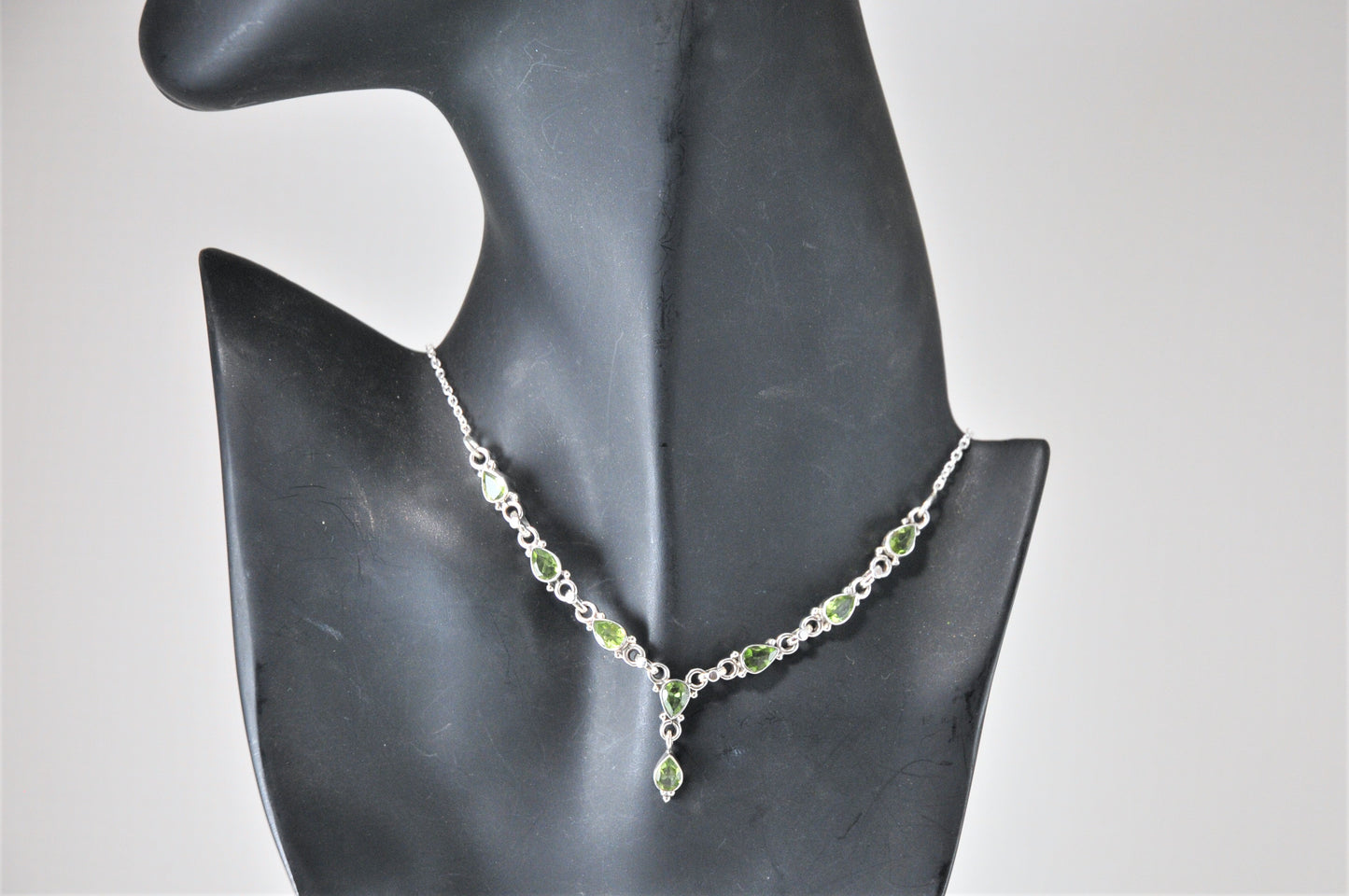 Dainty Sterling Silver Blue Peridot Y Choker Necklace - silvervintagejewelry