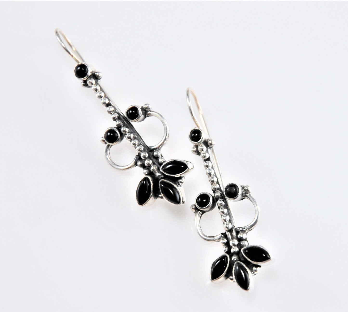 Sterling Silver Ornate Multi-Stone Black Onyx Earrings - silvervintagejewelry