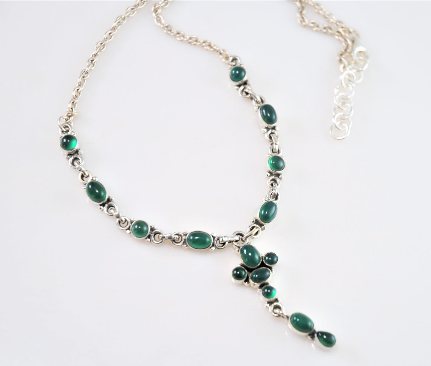 Sterling Silver Green Onyx Y Necklace