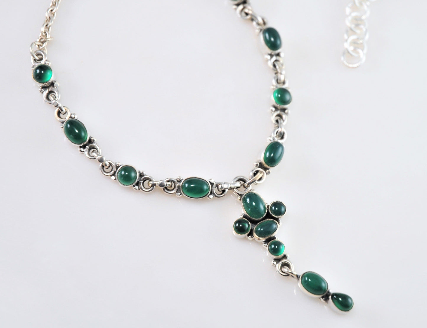 Sterling Silver Green Onyx Y Necklace