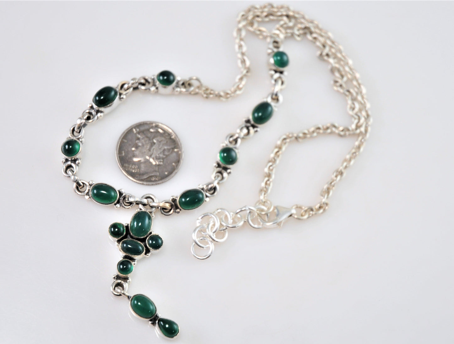 Sterling Silver Green Onyx Y Necklace