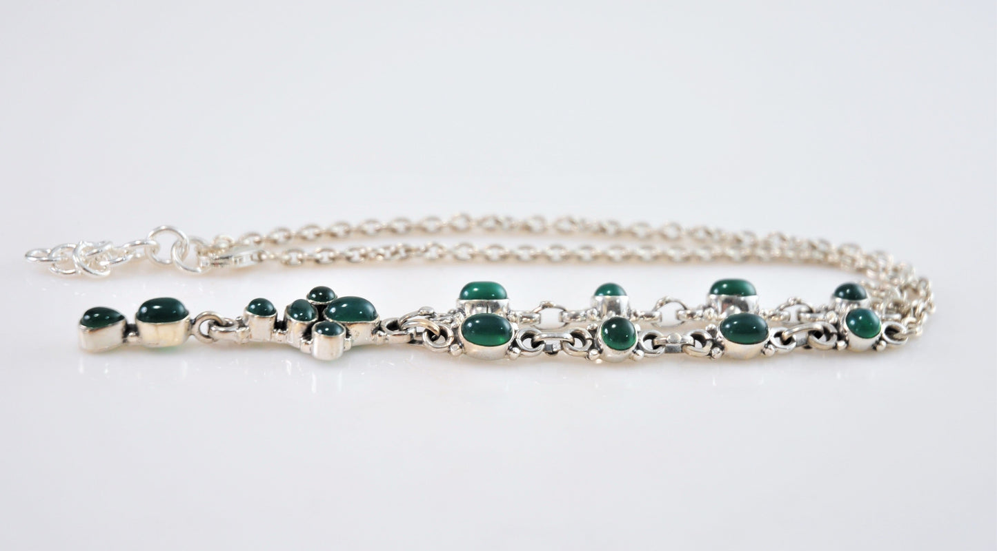 Sterling Silver Green Onyx Y Necklace