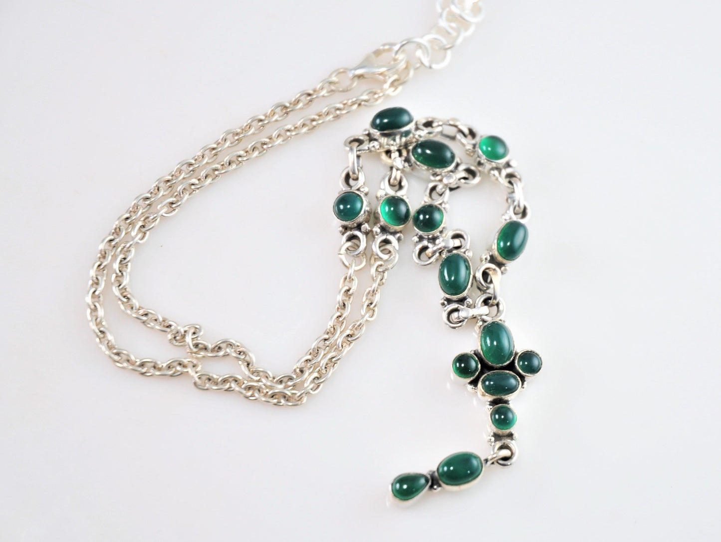 Sterling Silver Green Onyx Y Necklace