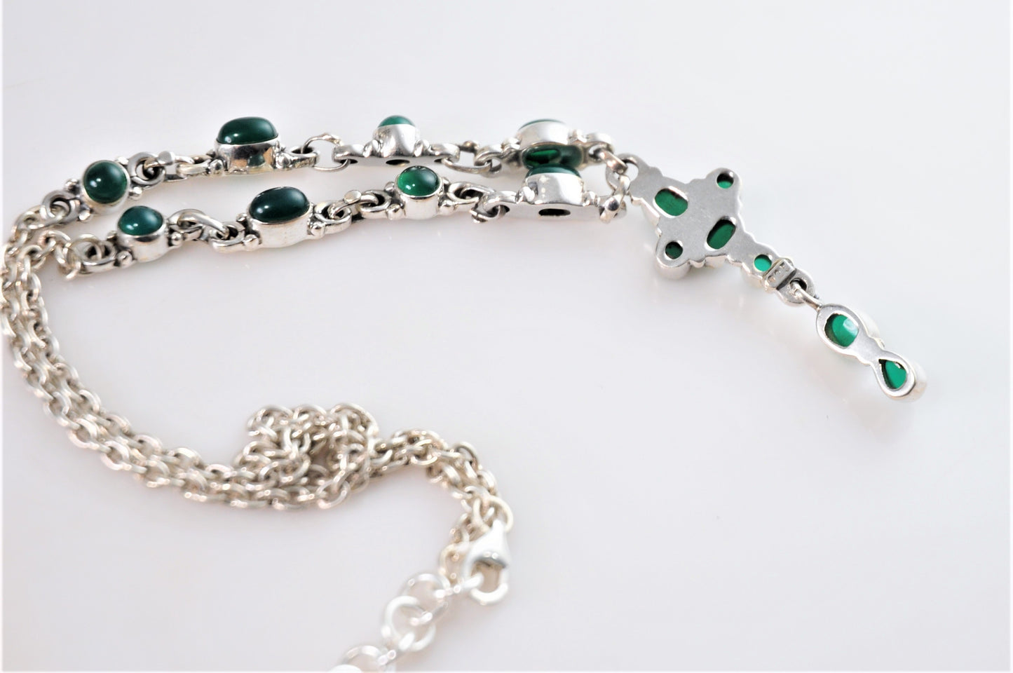 Sterling Silver Green Onyx Y Necklace