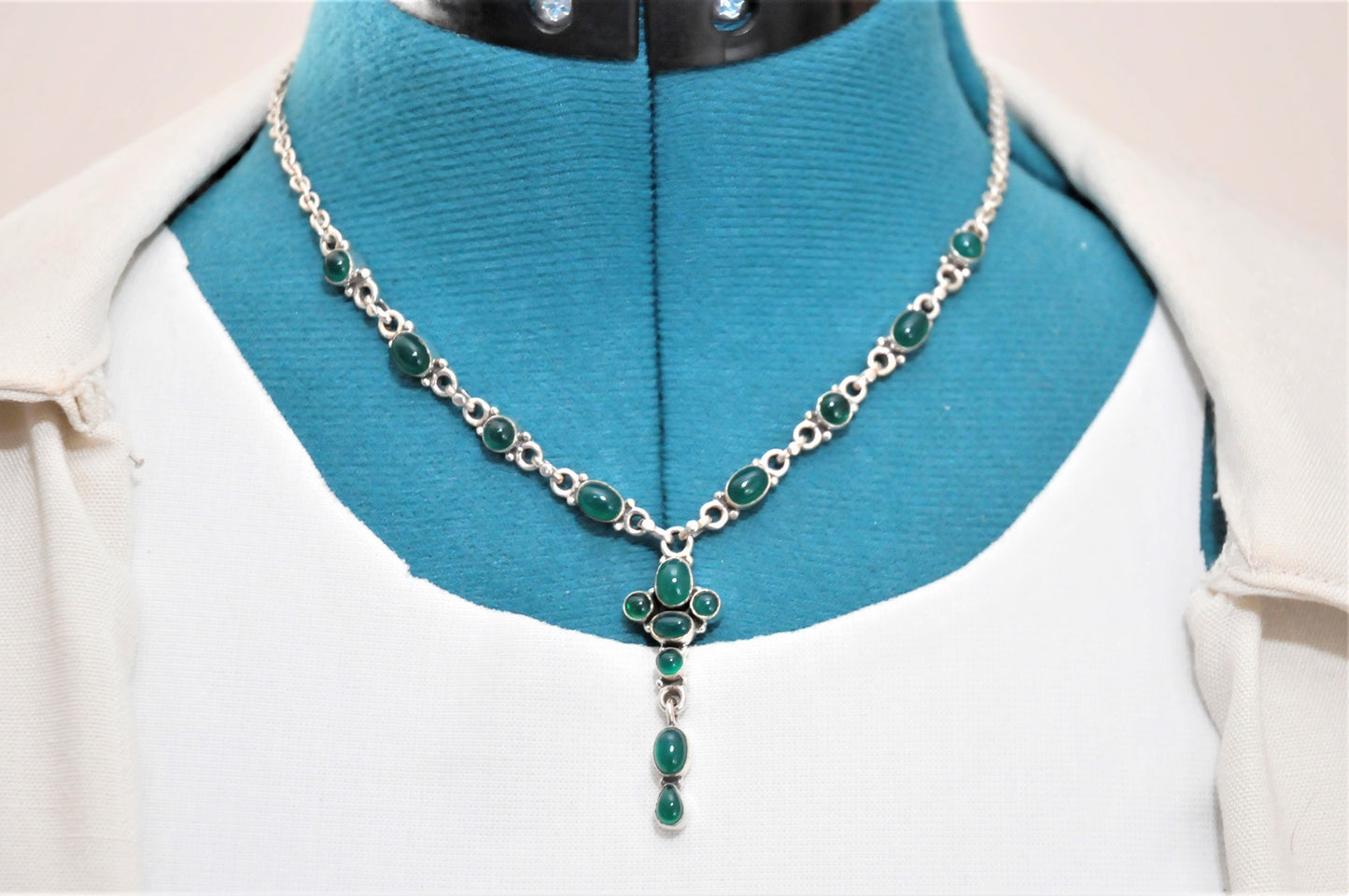 Sterling Silver Green Onyx Y Necklace