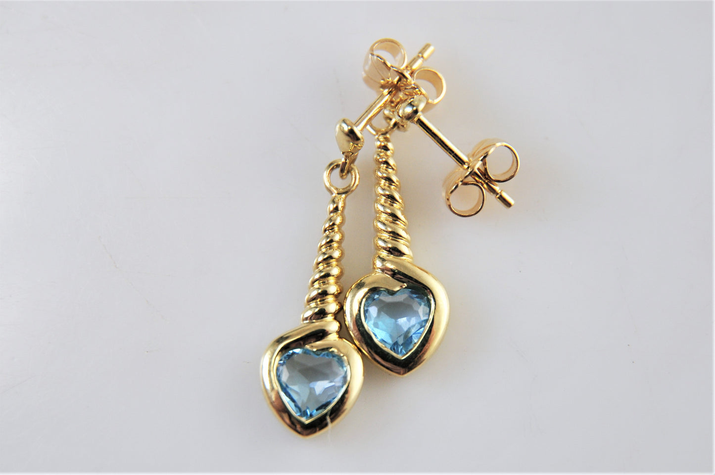 14K Gold Blue Topaz Heart Earrings