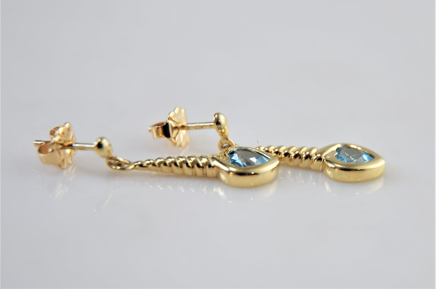 14K Gold Blue Topaz Heart Earrings