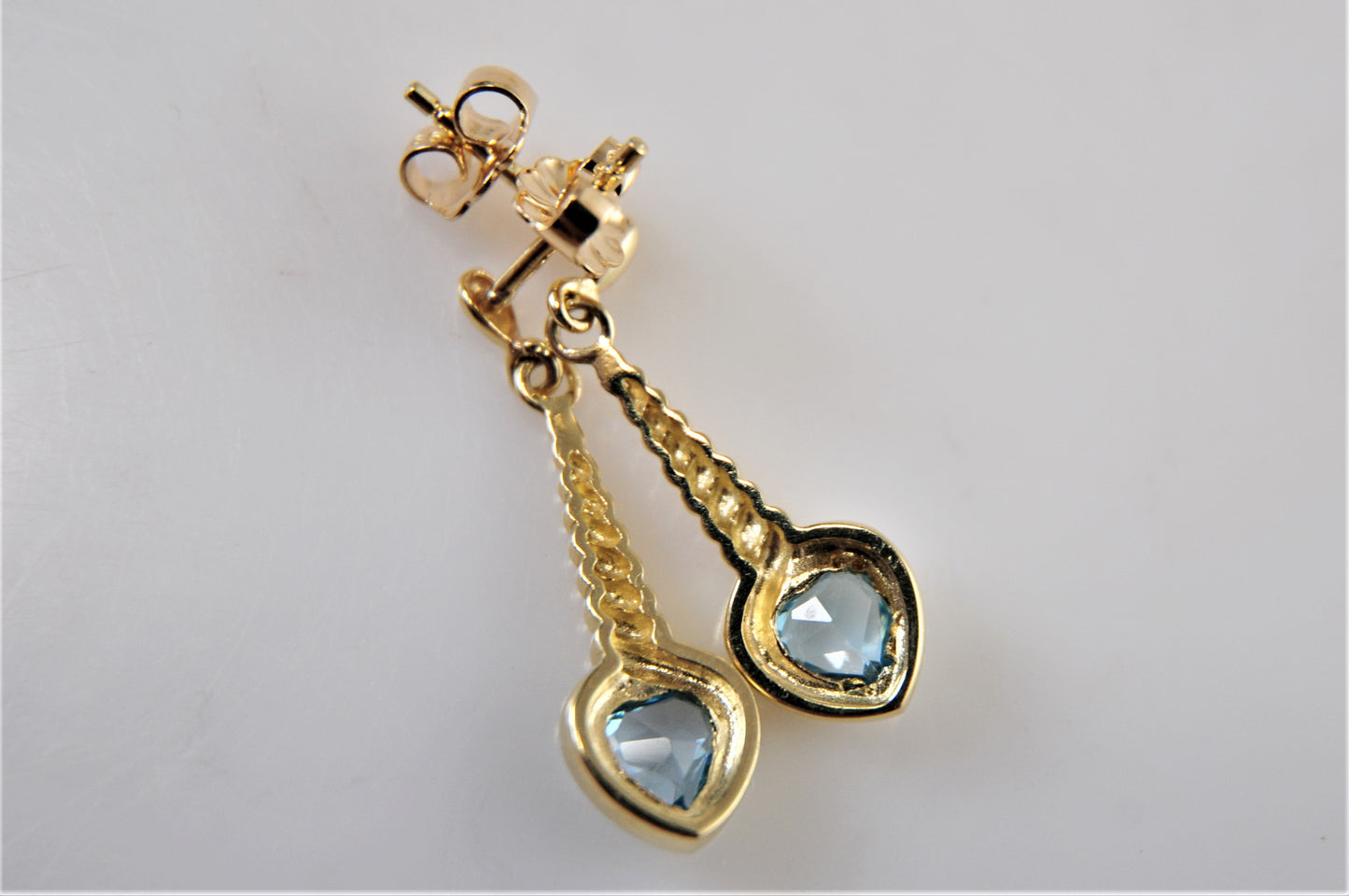 14K Gold Blue Topaz Heart Earrings