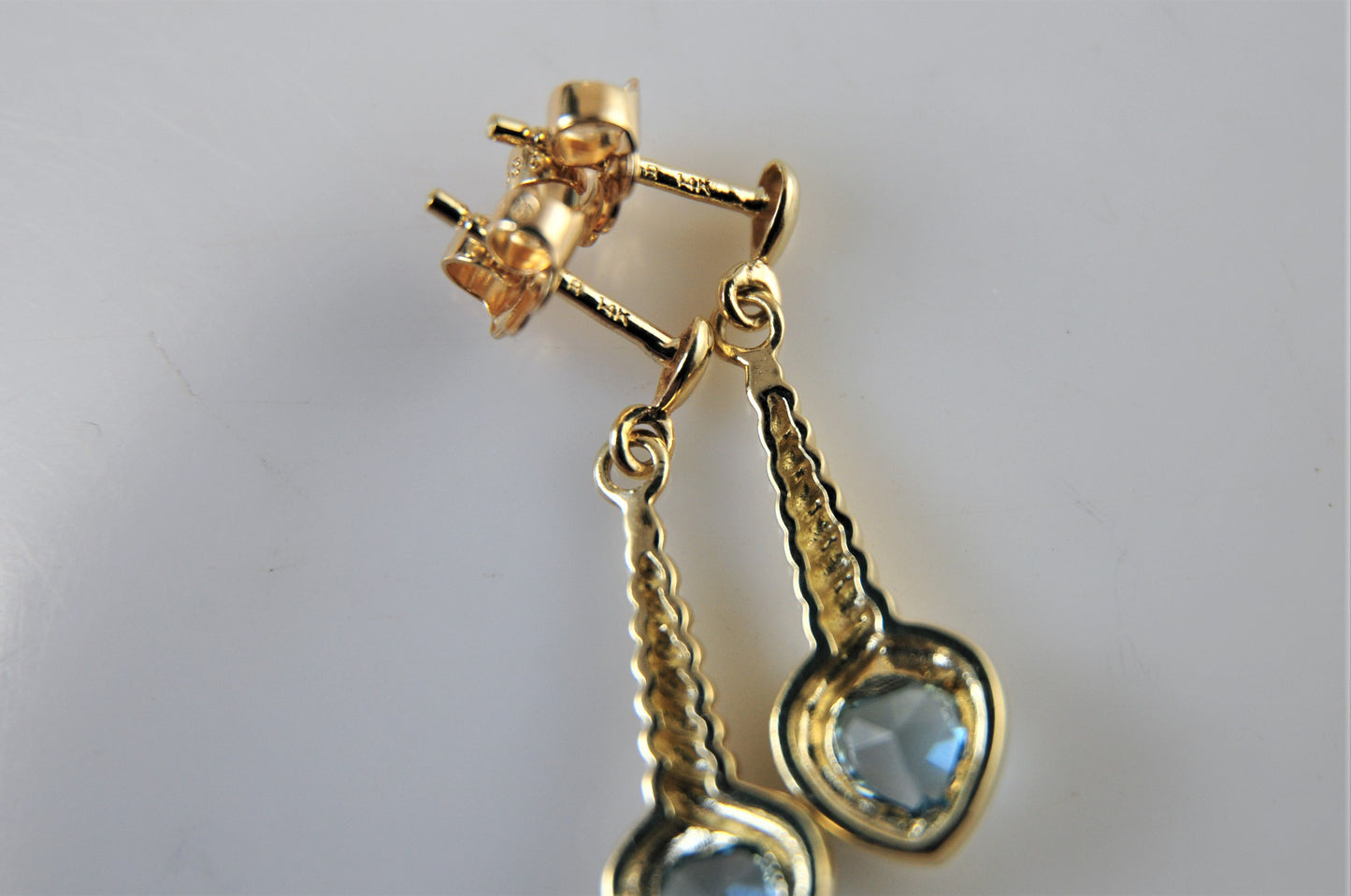 14K Gold Blue Topaz Heart Earrings