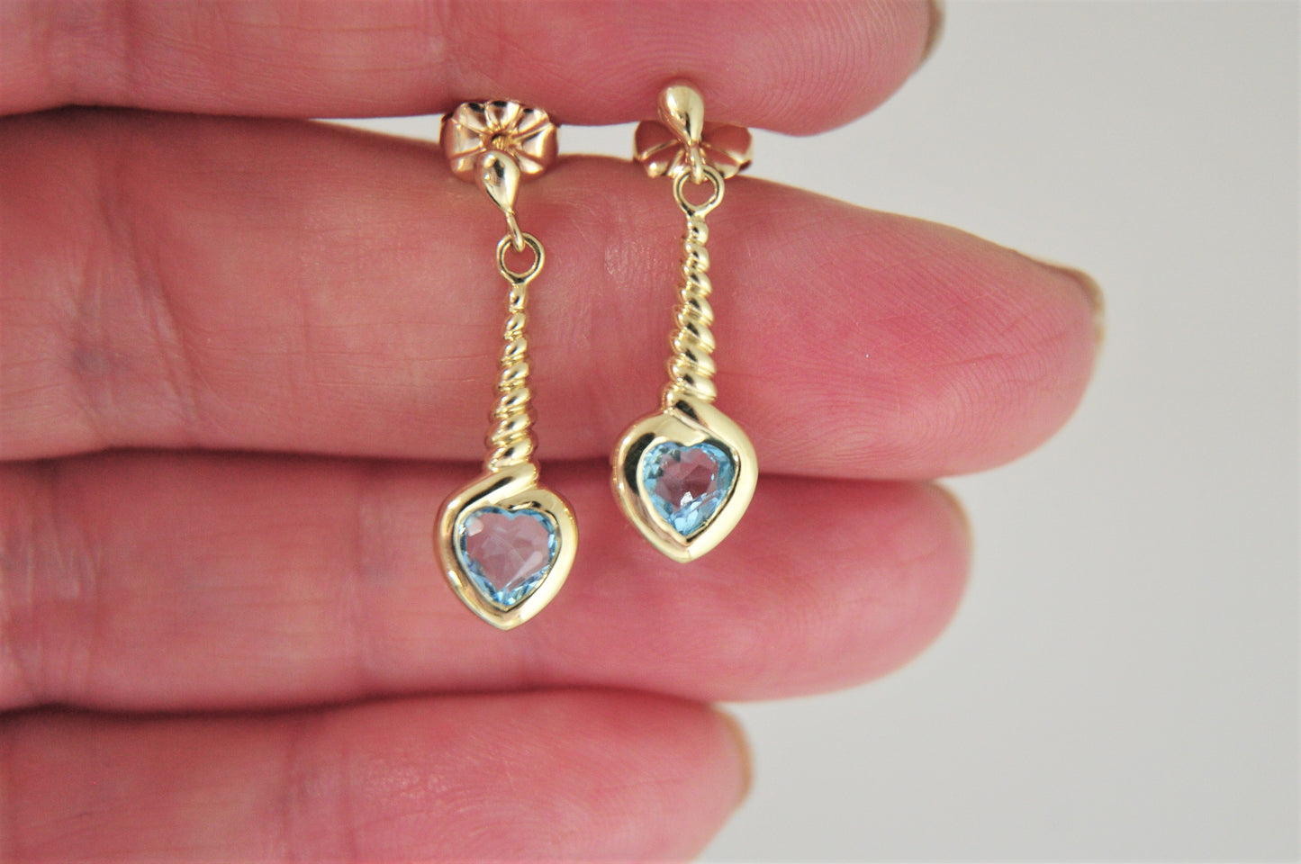 14K Gold Blue Topaz Heart Earrings