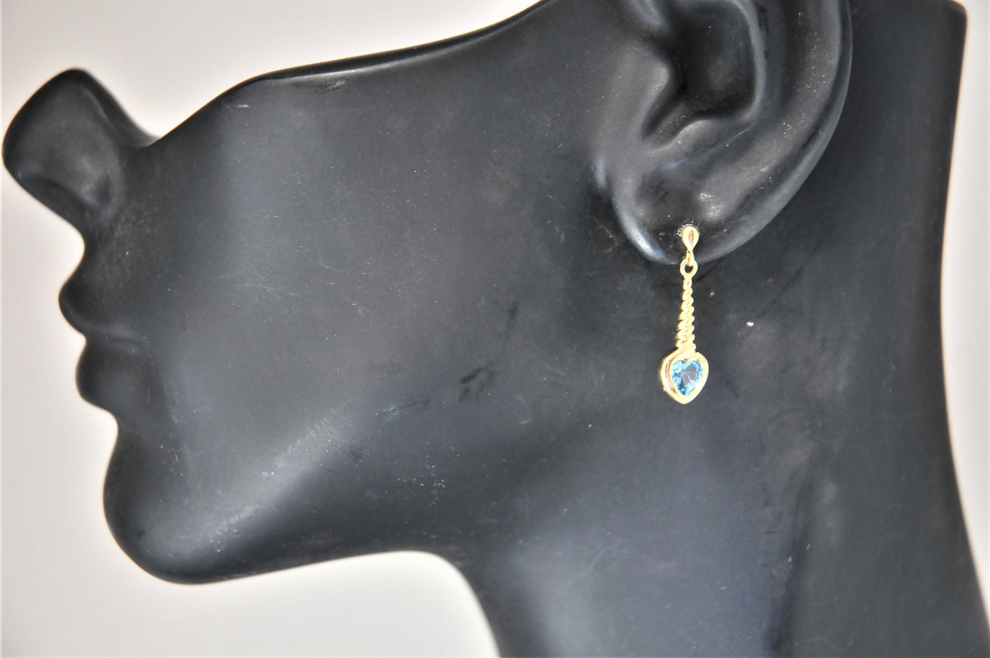 14K Gold Blue Topaz Heart Earrings