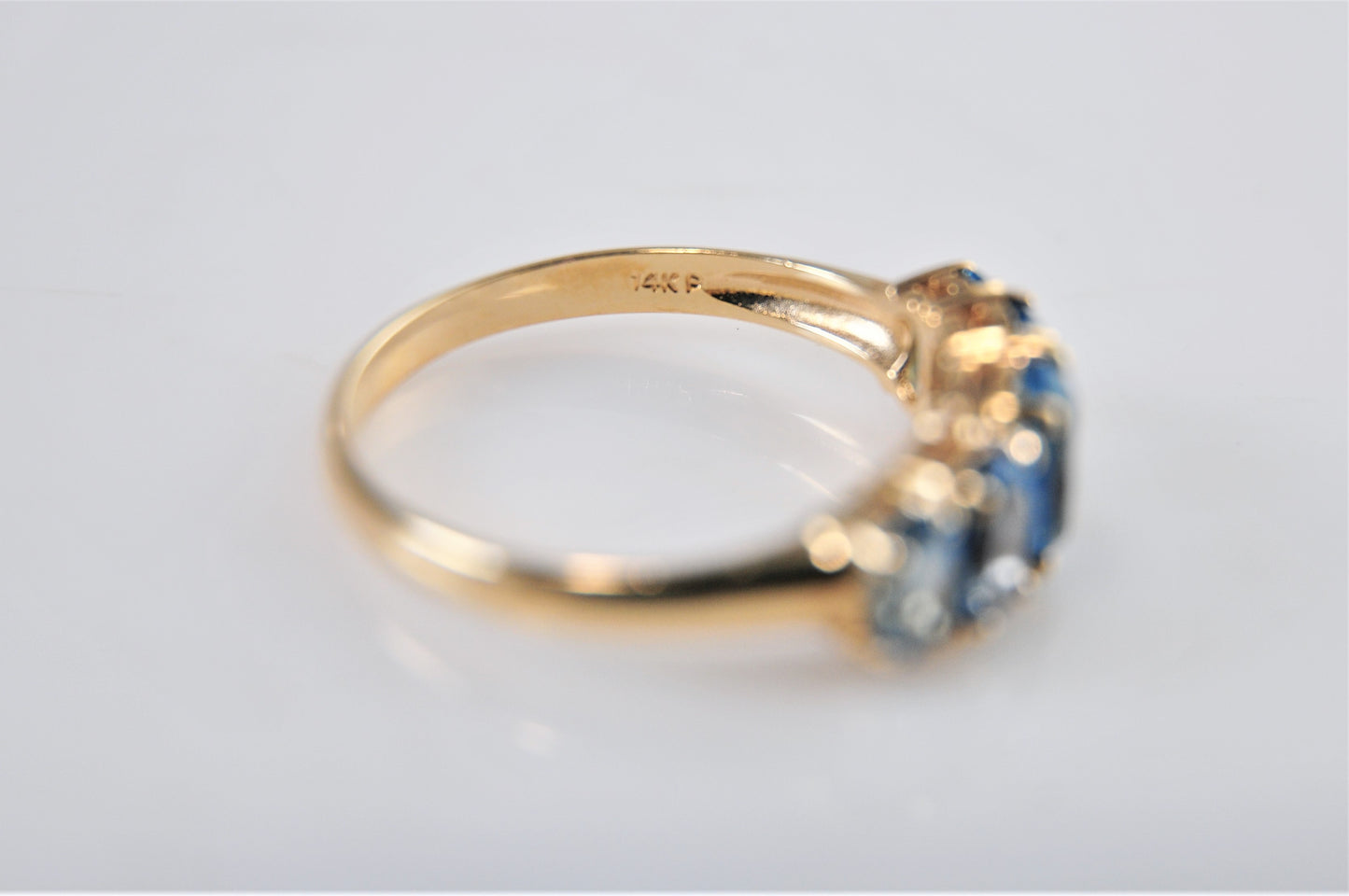 Town & Country 14K Yellow Gold Blue Topaz Diamond Ring Size 9 1/4