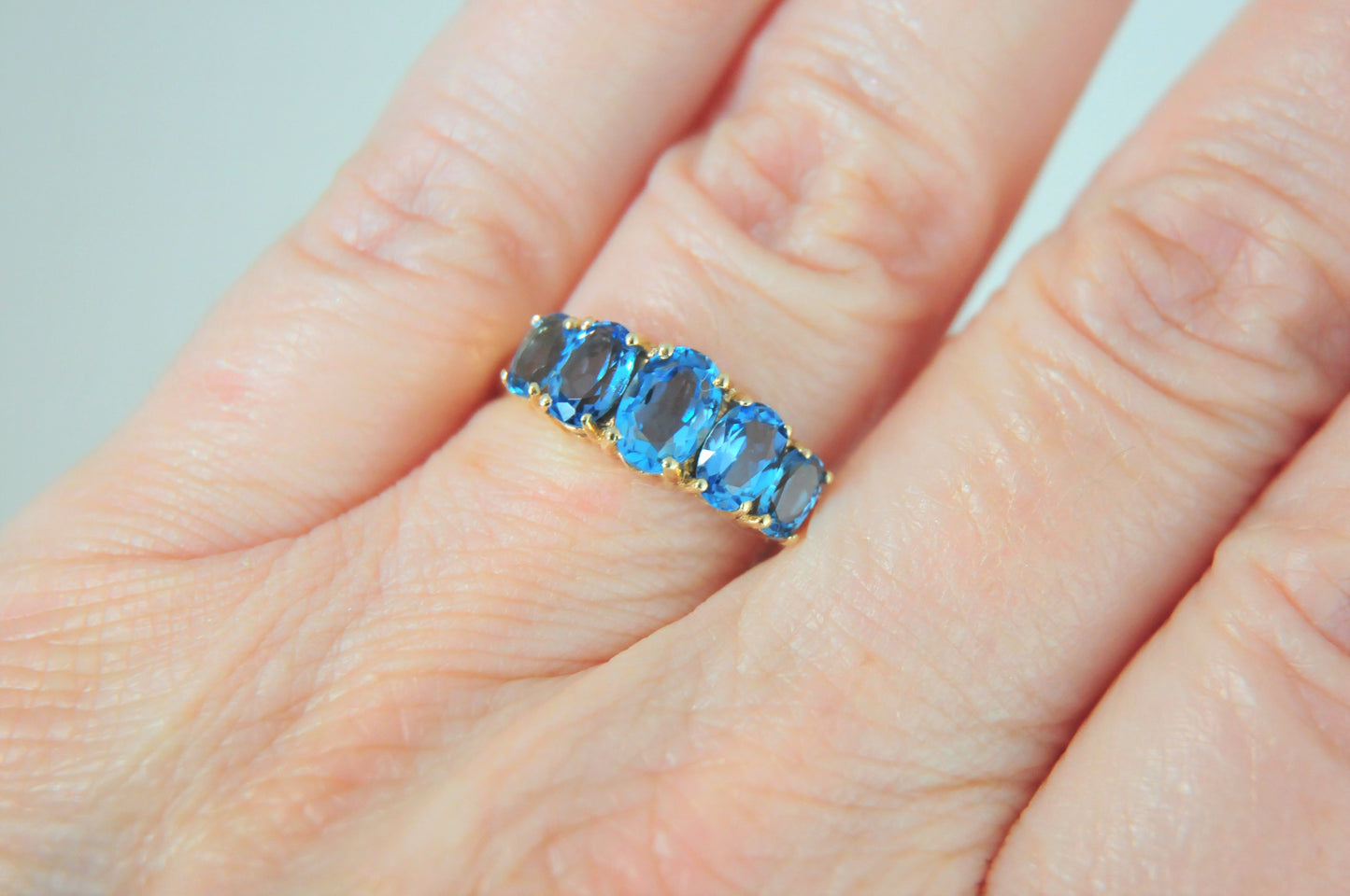 Town & Country 14K Yellow Gold Blue Topaz Diamond Ring Size 9 1/4