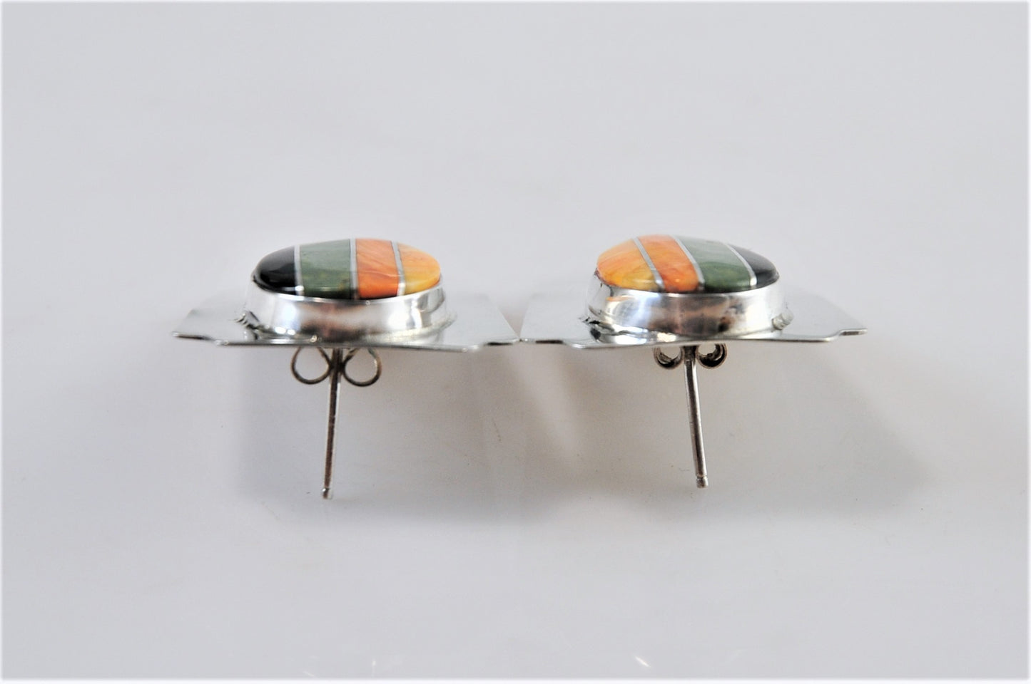 Native American Sterling Silver Zuni Inlay Earrings