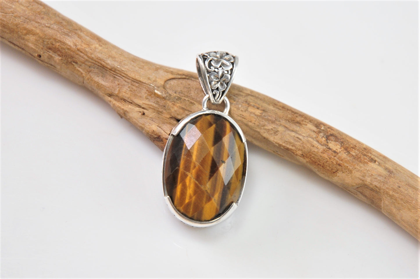 Faceted Sterling Silver Tiger Eye Pendant