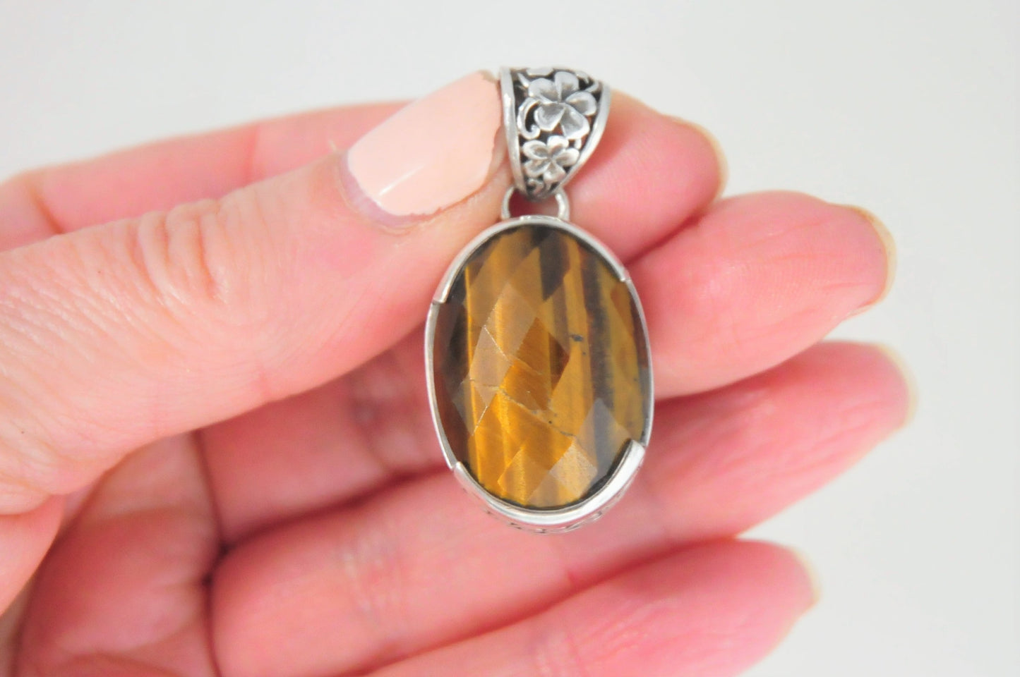 Faceted Sterling Silver Tiger Eye Pendant