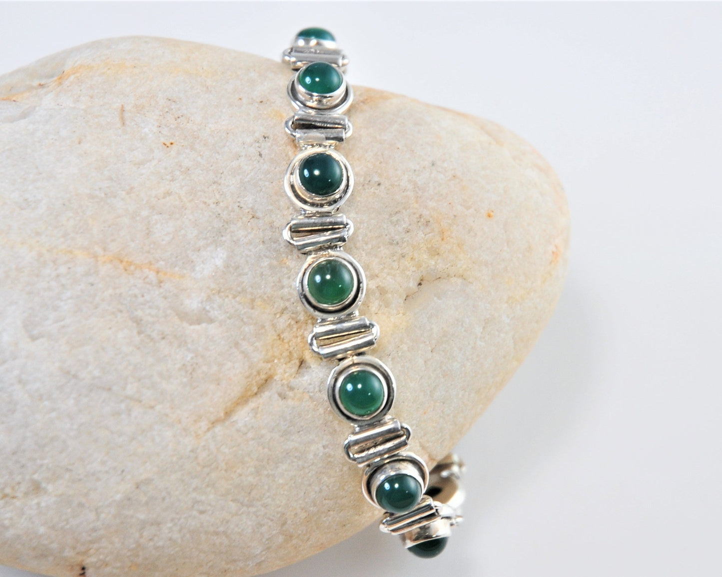 Adjustable Sterling Silver Multi-Stone Green Onyx Bracelet