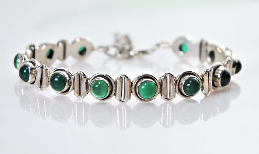 Adjustable Sterling Silver Multi-Stone Green Onyx Bracelet