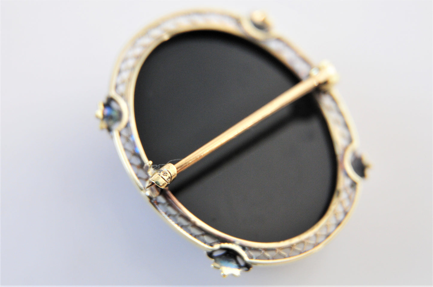 14K Gold Cameo on Black Stone Brooch