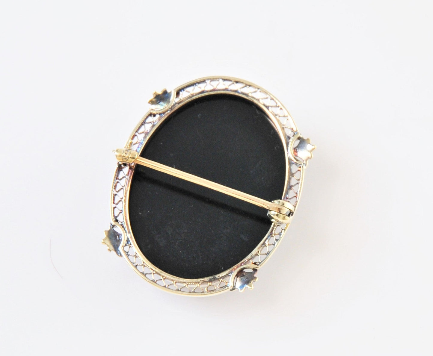 14K Gold Cameo on Black Stone Brooch