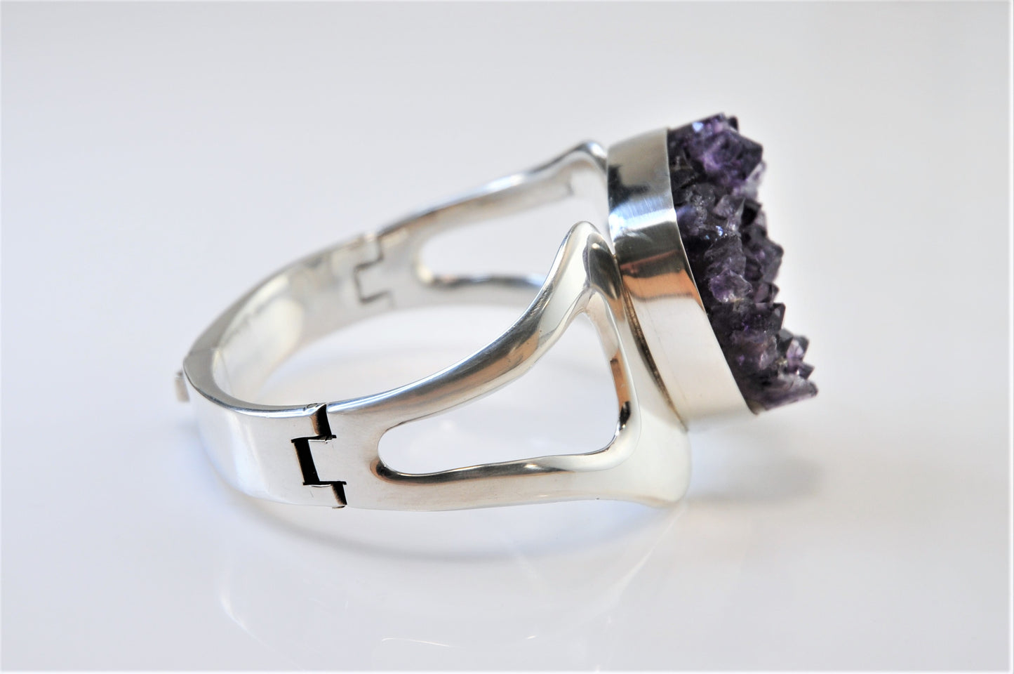 Large and Heavy Taxco 950 Silver Amethyst Druzy Bracelet