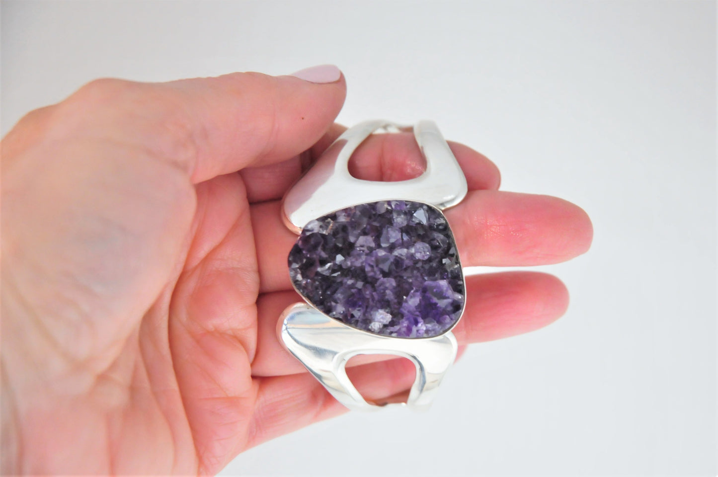 Large and Heavy Taxco 950 Silver Amethyst Druzy Bracelet