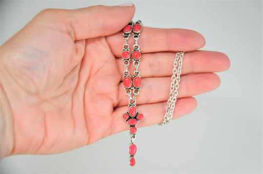 Sterling Silver Coral Y Choker Necklace - silvervintagejewelry