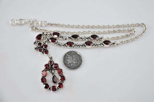 Adjustable Sterling Silver Garnet Statement Necklace - silvervintagejewelry