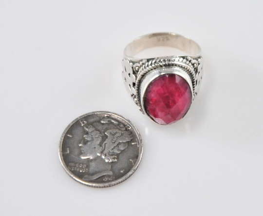 Natural Ruby Sterling Silver Saddle Ring - silvervintagejewelry