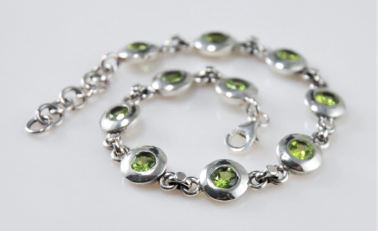 Adjustable Sterling Silver Peridot Disc Bracelet