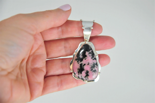 Jay King DTR Desert Rose Trading Large Sterling Silver Rhodonite Pendant - silvervintagejewelry