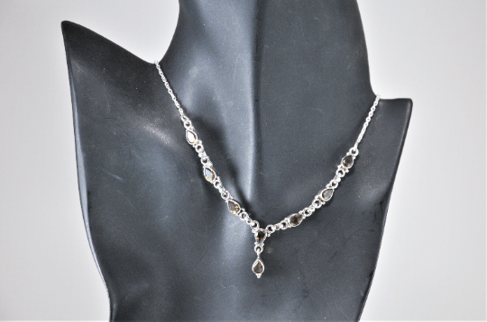 Dainty Sterling Silver Smoky Quartz Choker Y Necklace