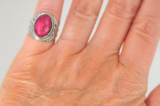 Natural Ruby Sterling Silver Saddle Ring - silvervintagejewelry