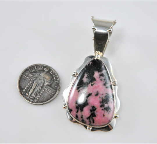 Jay King DTR Desert Rose Trading Large Sterling Silver Rhodonite Pendant - silvervintagejewelry