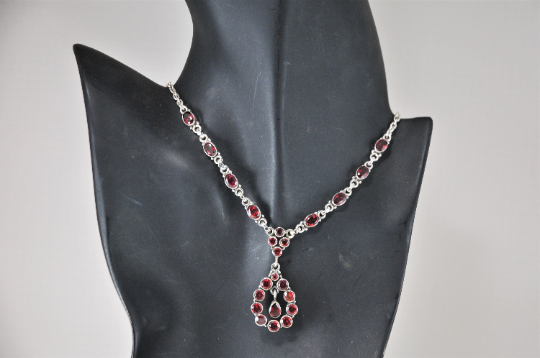 Adjustable Sterling Silver Garnet Statement Necklace - silvervintagejewelry