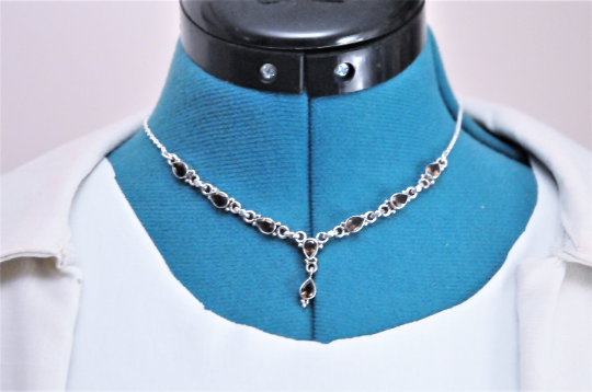 Dainty Sterling Silver Smoky Quartz Choker Y Necklace