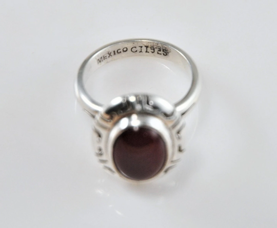 925 Mexico CII Sterling Silver Carnelian Ring Size 9 3/4