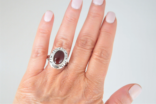 925 Mexico CII Sterling Silver Carnelian Ring Size 9 3 4