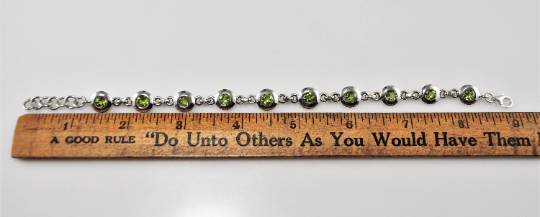 Adjustable Sterling Silver Peridot Disc Bracelet