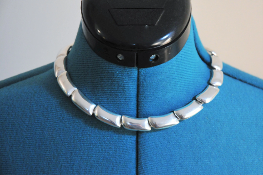 925 Mexico Signed Heavy Hinged Bar Choker Necklace - silvervintagejewelry