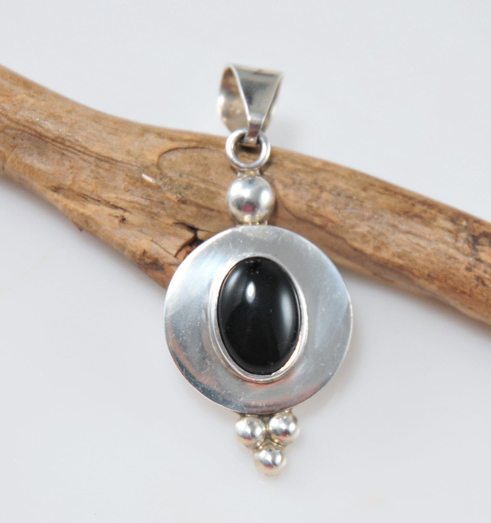 CII Sterling Silver Black Onyx Pendant - silvervintagejewelry