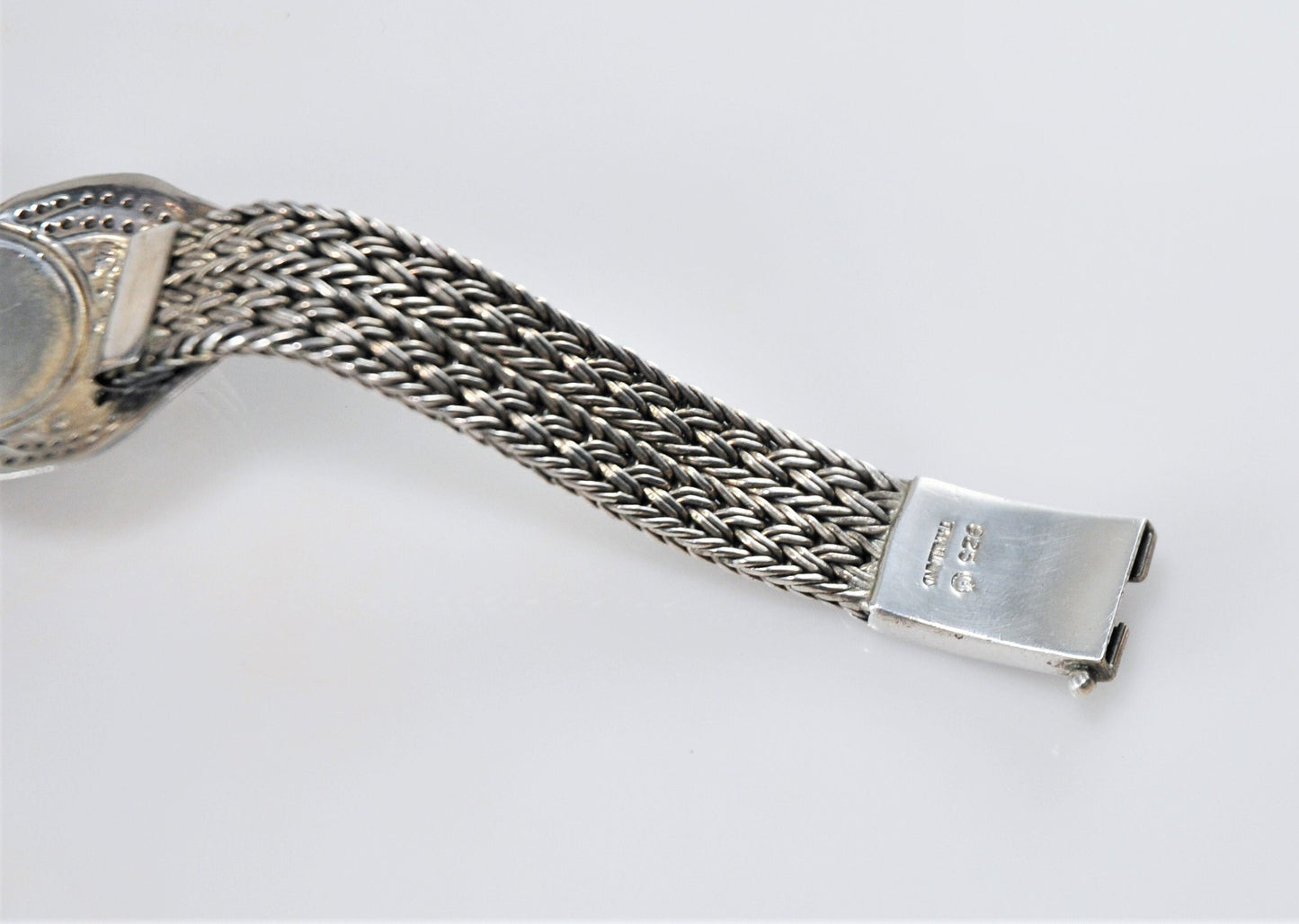 Thailand 925 Double Braided Wheat Bracelet With Repousse Floral Plate - silvervintagejewelry