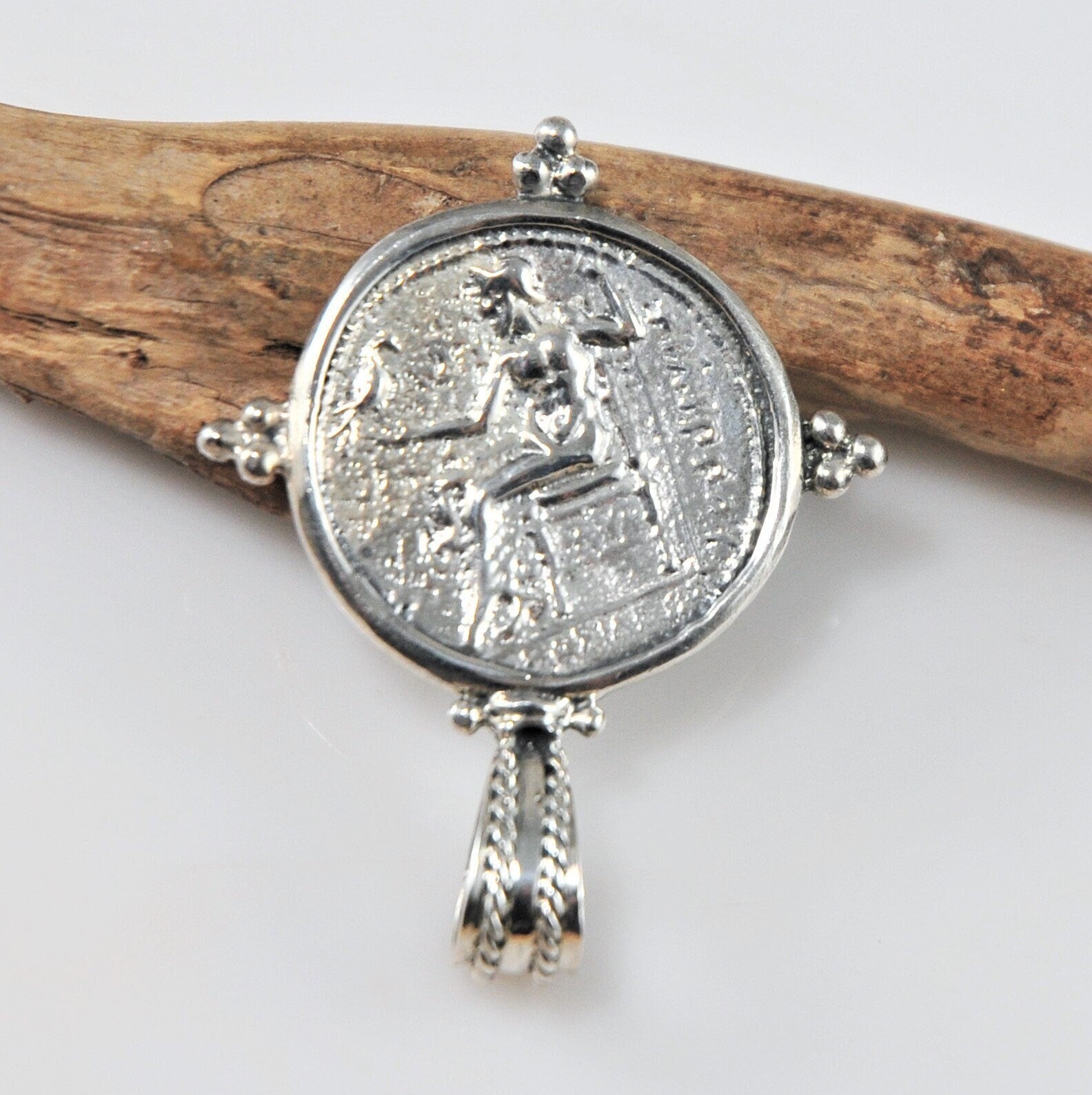 Sterling Silver Alexander the Great Replica Greek Coin Pendant - silvervintagejewelry