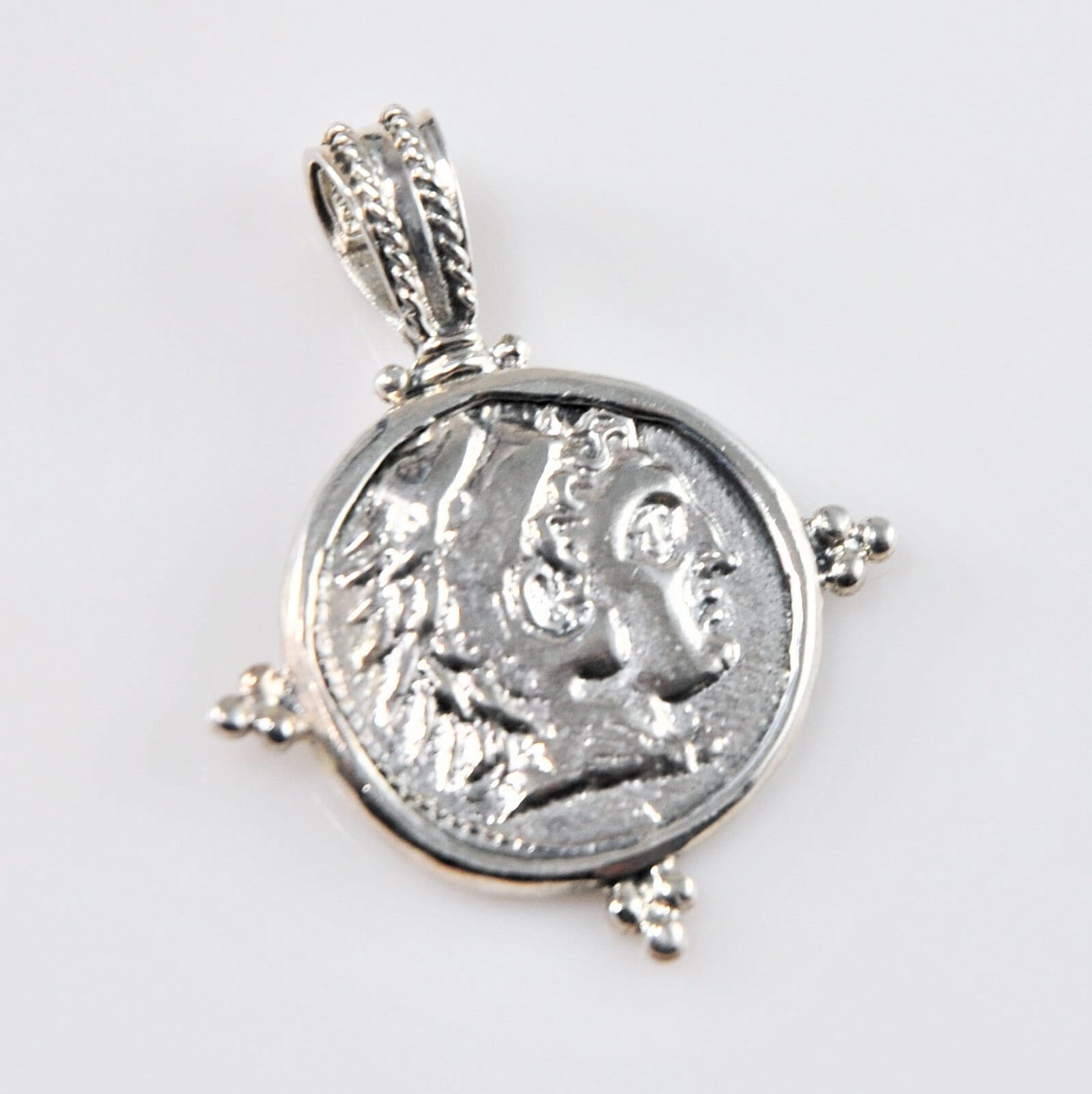 Sterling Silver Alexander the Great Replica Greek Coin Pendant - silvervintagejewelry