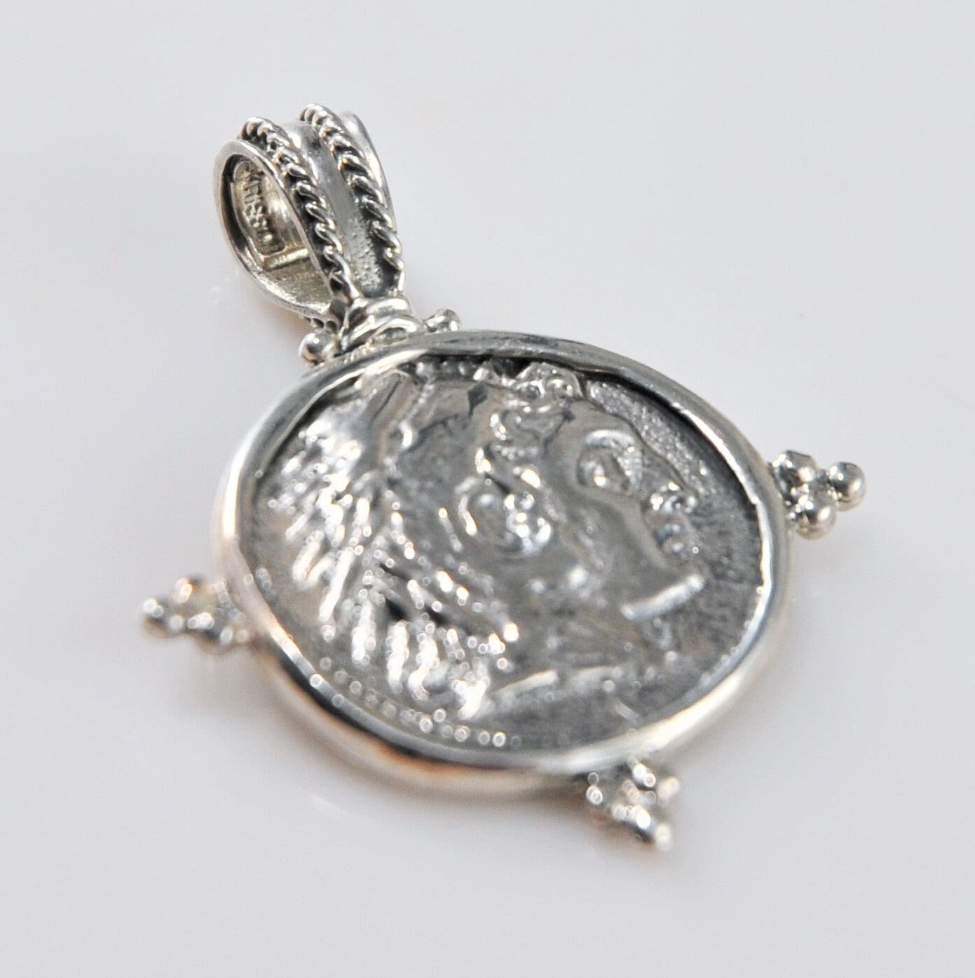 Sterling Silver Alexander the Great Replica Greek Coin Pendant - silvervintagejewelry